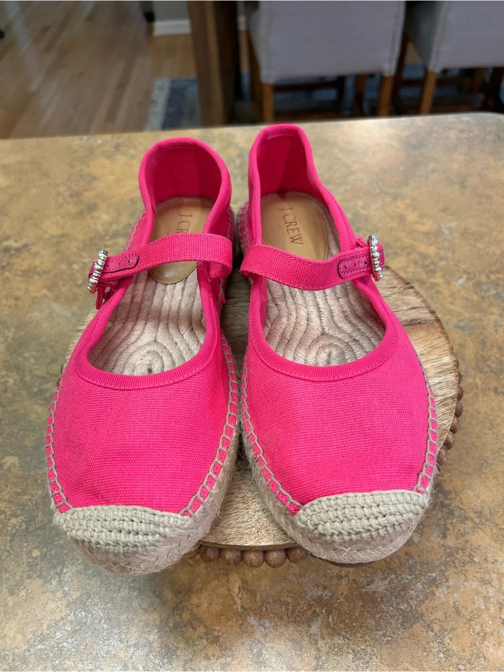 J Crew Bright Pink Canvas Mary Jane Espadrille Flats